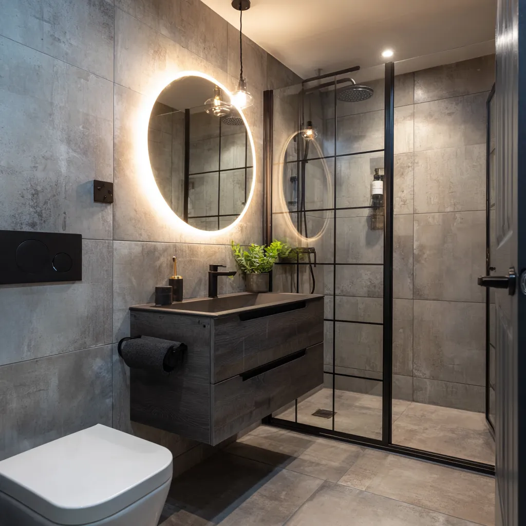 Industrial-style en-suite bathroom fitted in Edinburgh