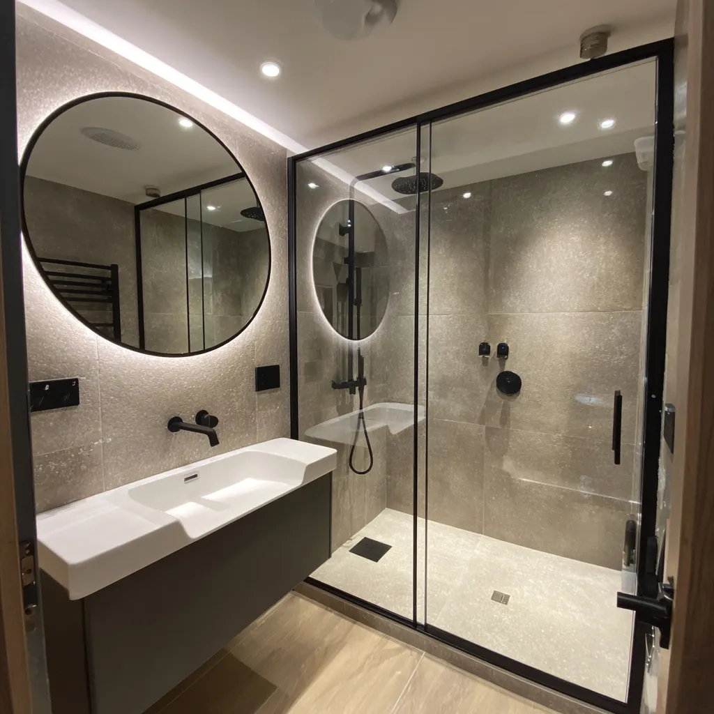 Fitted en-suite with premium black fixtures and wet walls