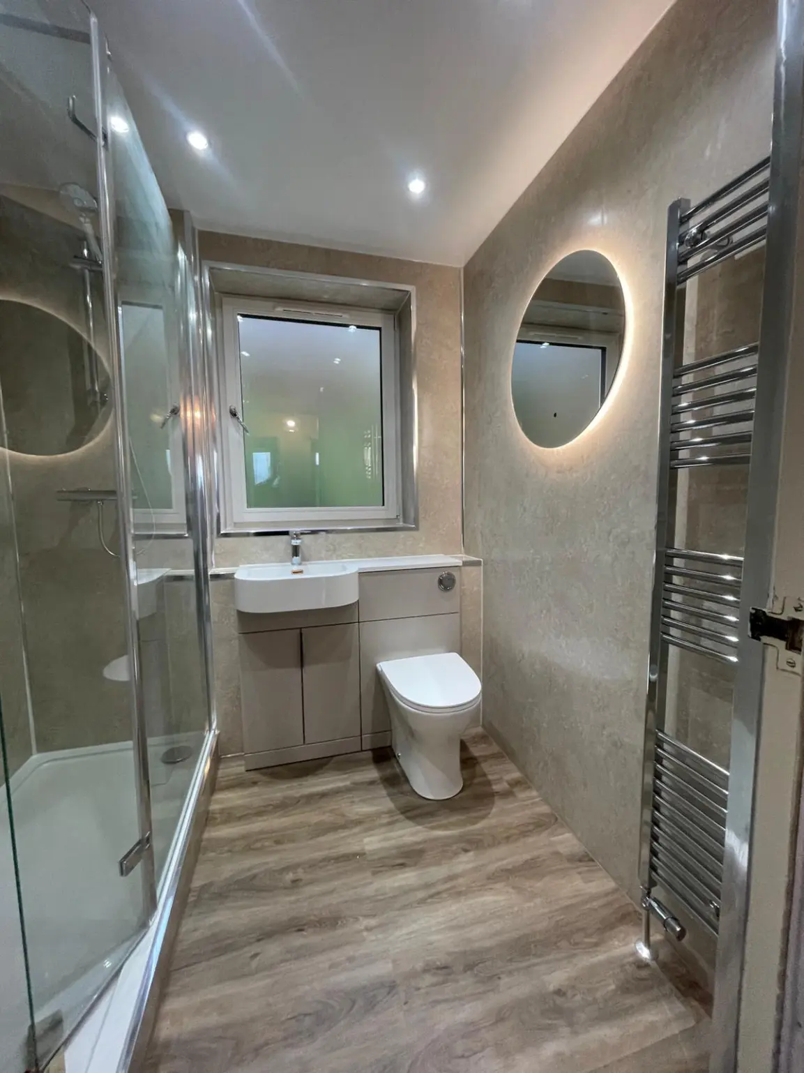 Walk-in shower Edinburgh with wet wall panels and LED mirror