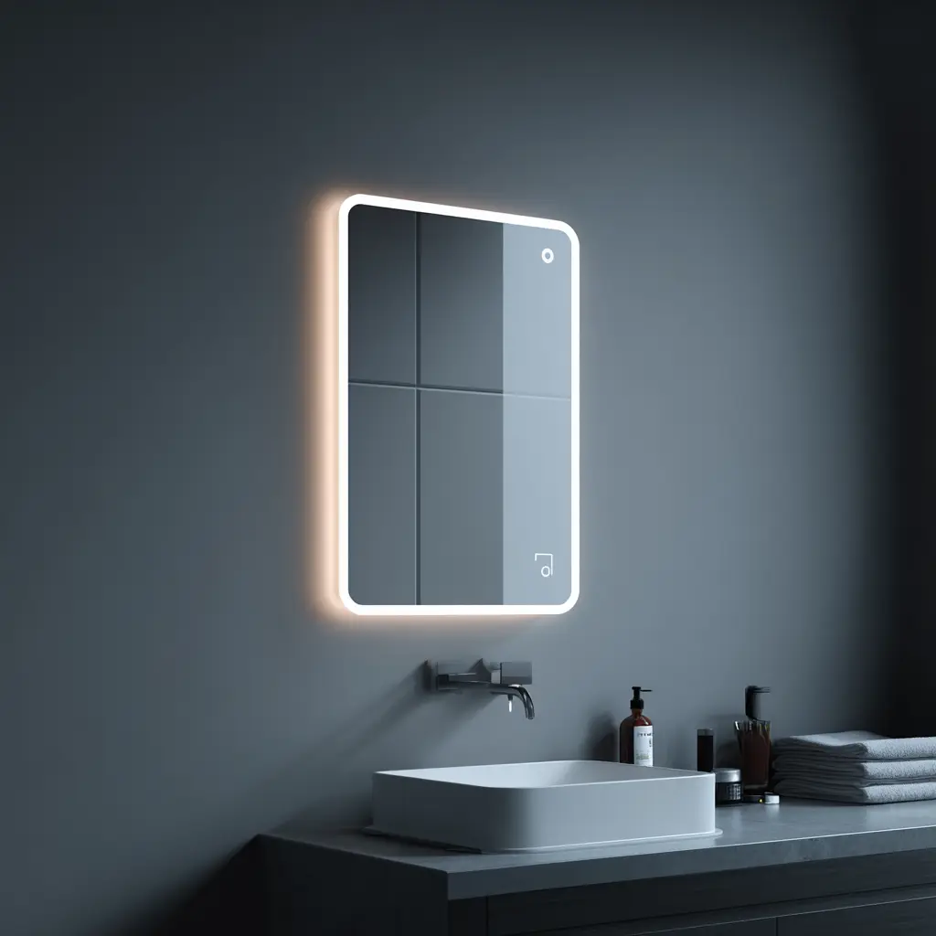 Designer LED backlit mirror with touch dimmer