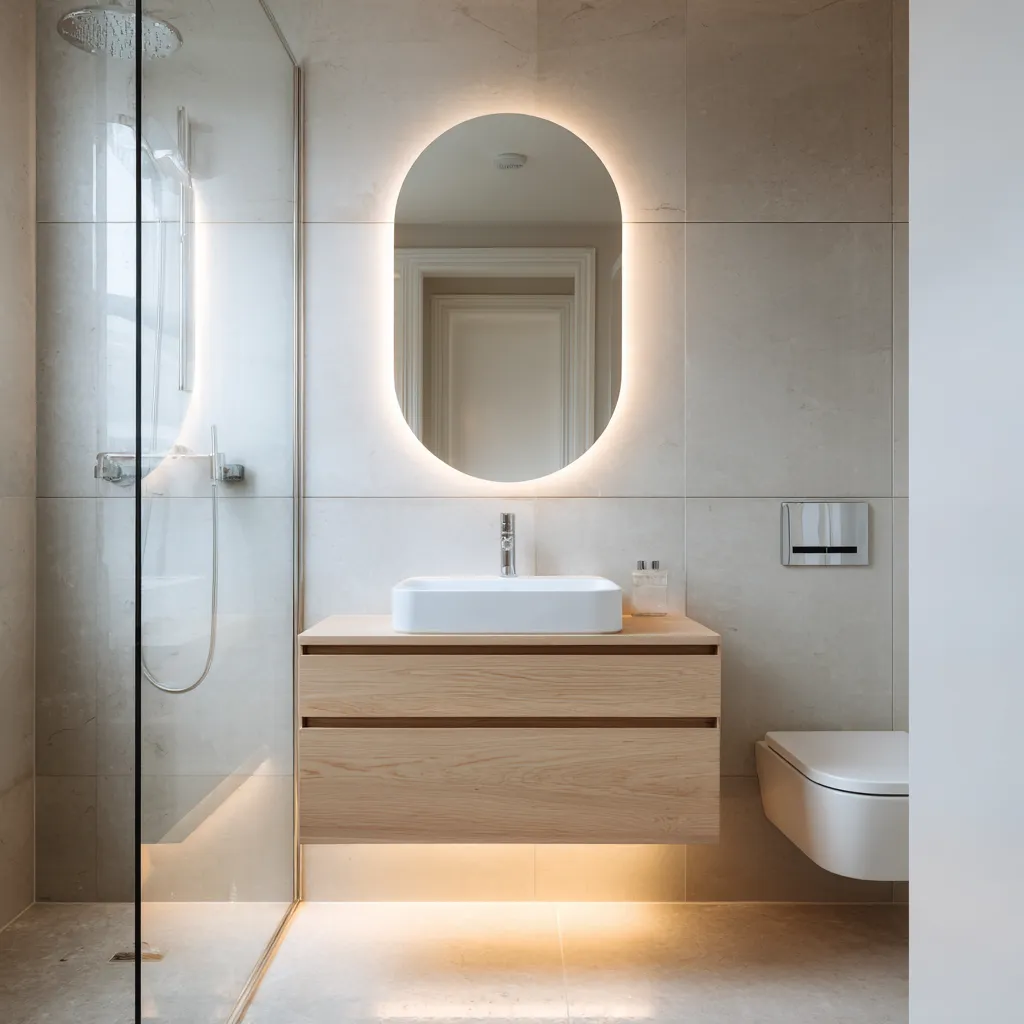 Japandi bathroom with natural materials