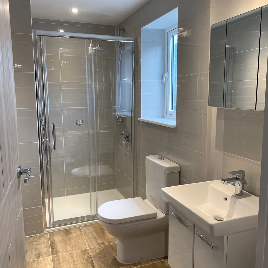 Modern fitted bathroom Edinburgh with shower enclosure and vanity unit